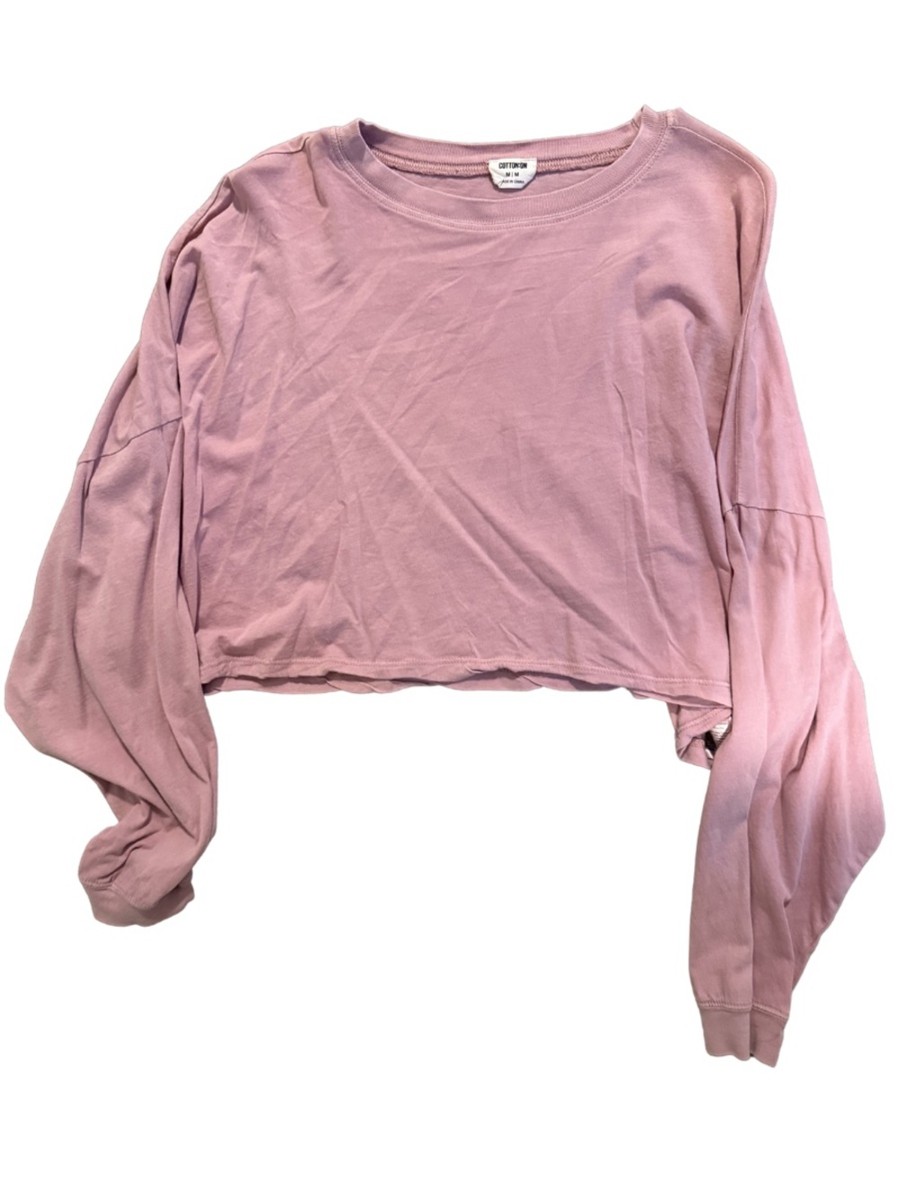 Cotton On Dusty Pink Cropped Crewneck Long-Sleeve Top